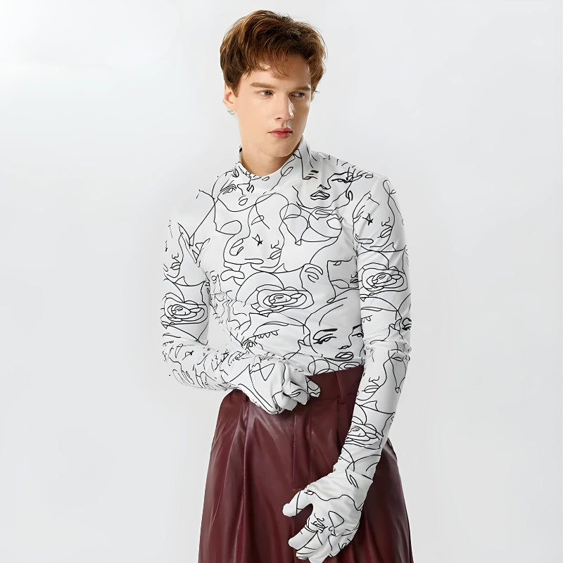 top mit handschuhen Handschuhe-Oberteil mit abstrakten Gesichtern