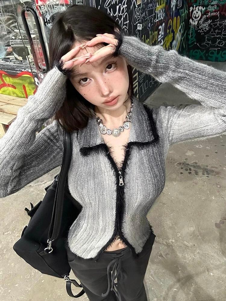 Acubi Fluffy Double Zip-Up Cardigan - Litlookz Studio