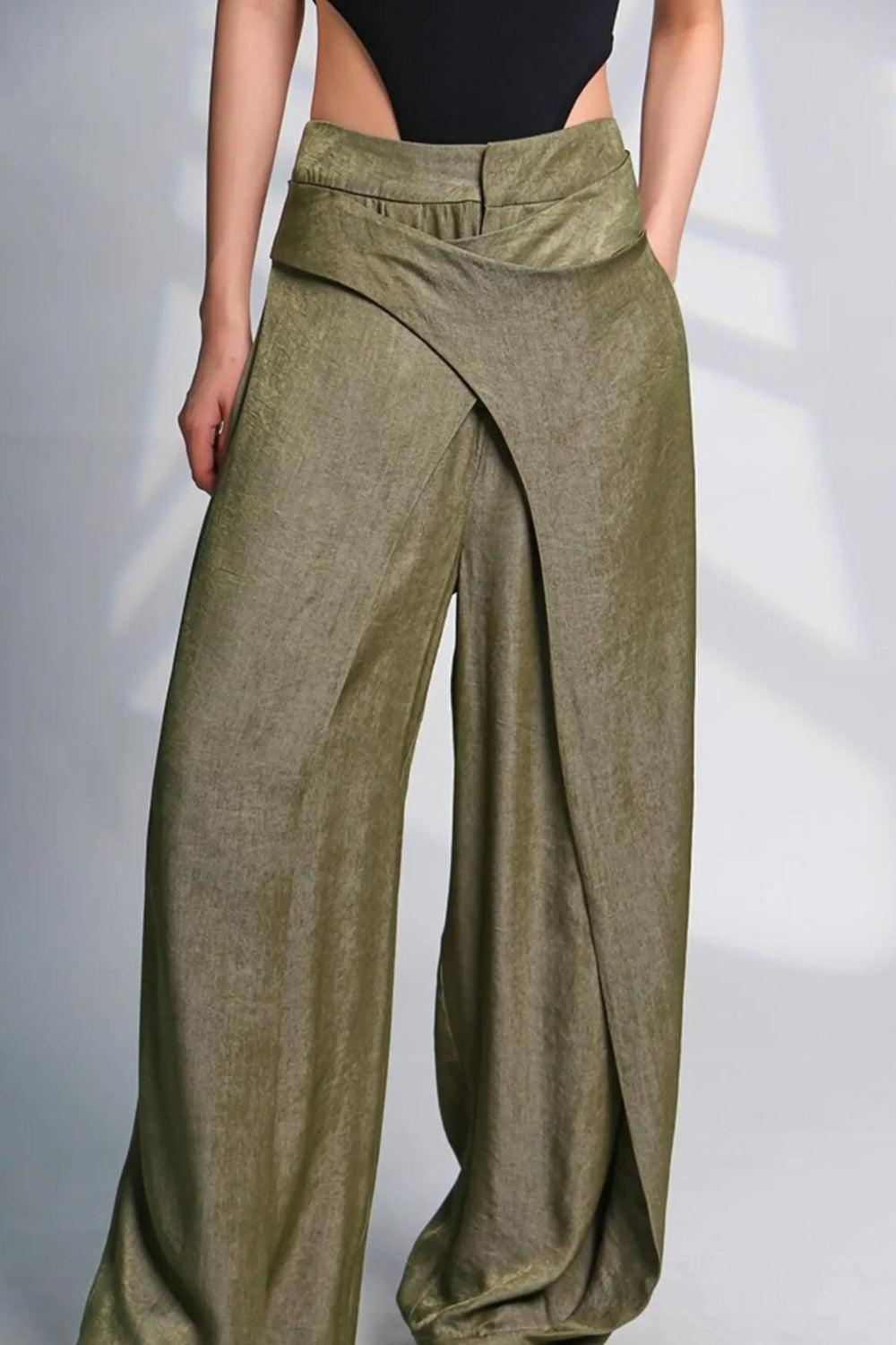 Pantalones anchos con cinturón de tela cruzada – Litlookz Studio