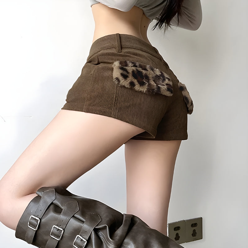 Baddie Leopard Corduroy Shorts - Litlookz Studio