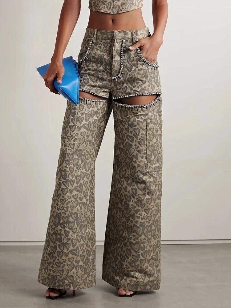 Baddie Leopard Embellished Cut Out Pants - Litlookz Studio