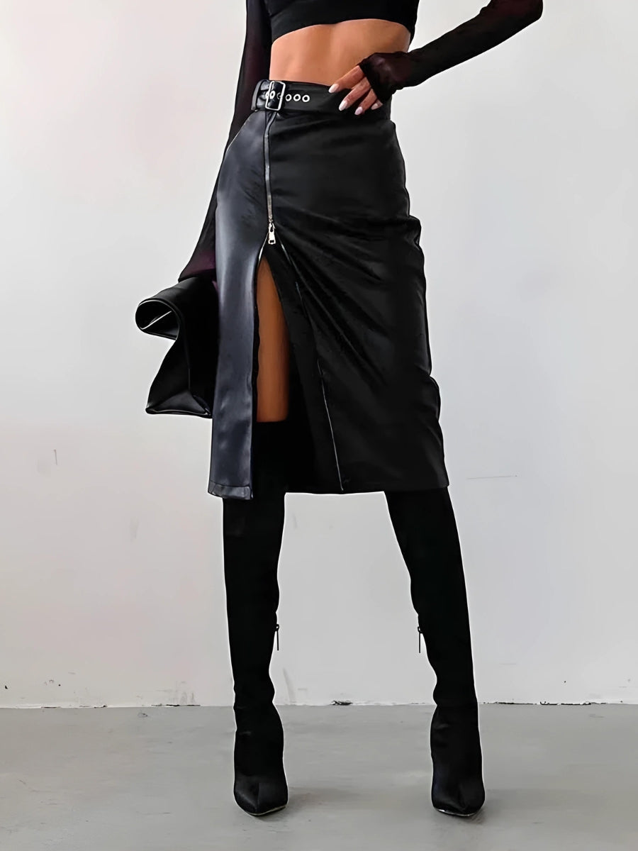Baddie Zip Up Slit Midi Skirt - Litlookz Studio