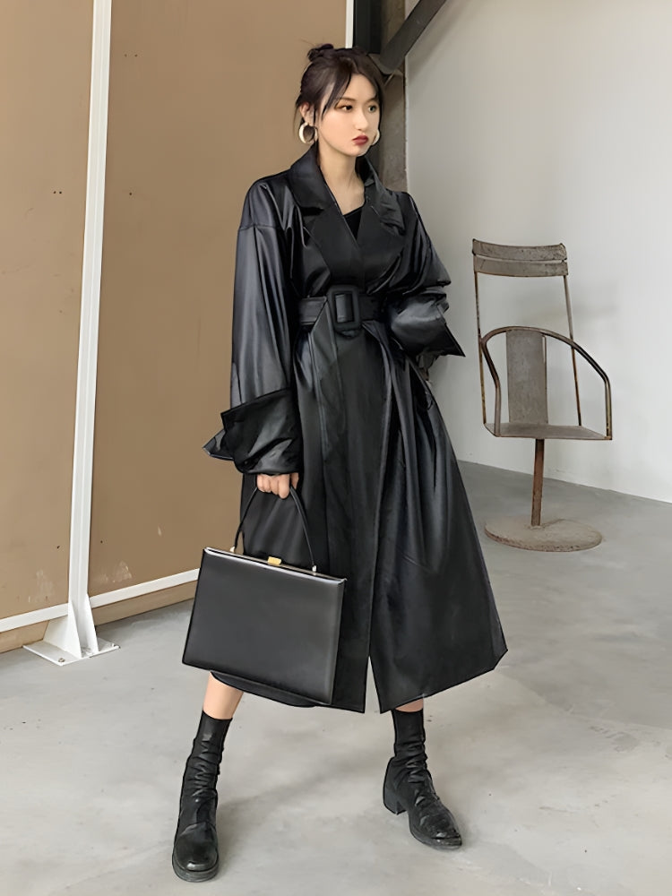 Belted Faux Leather Coat - Litlookz Studio Belted Faux Leather Coat - Litlookz Studio