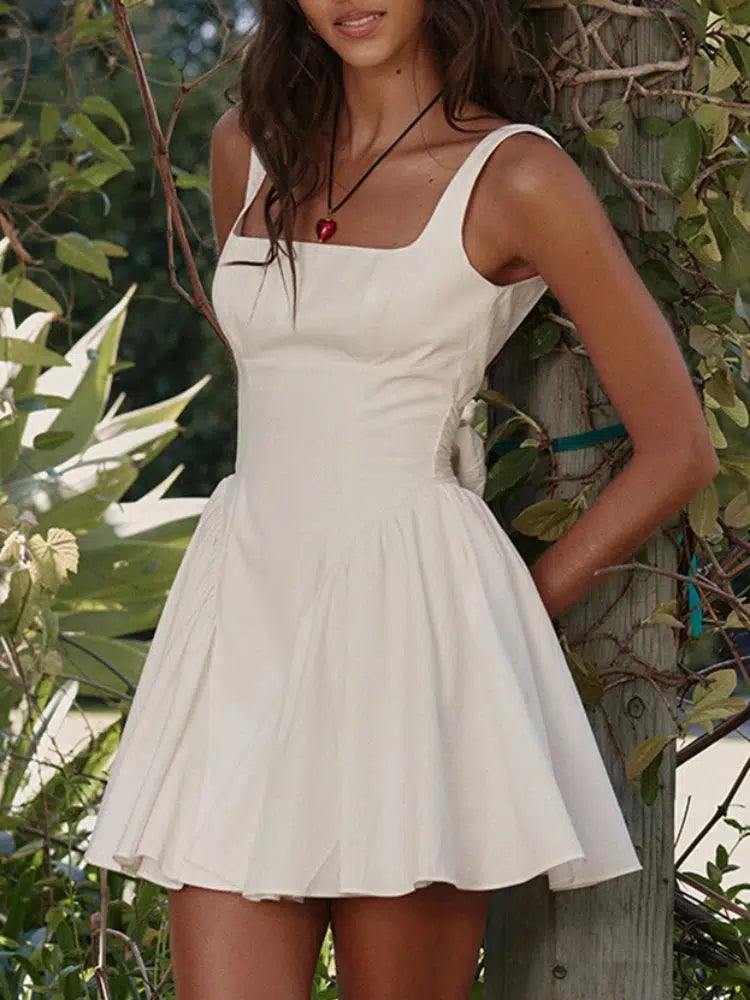 white backless mini dress Bow Waist Backless Mini Dress