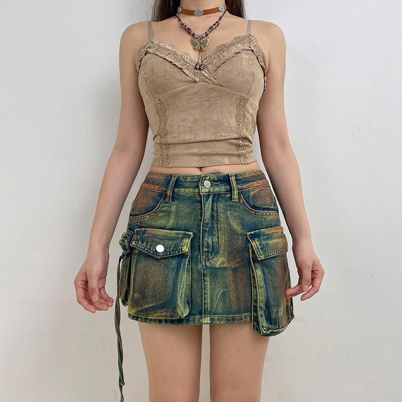 Cargo Denim Mini Skirt Litlookz Studio - Main Image