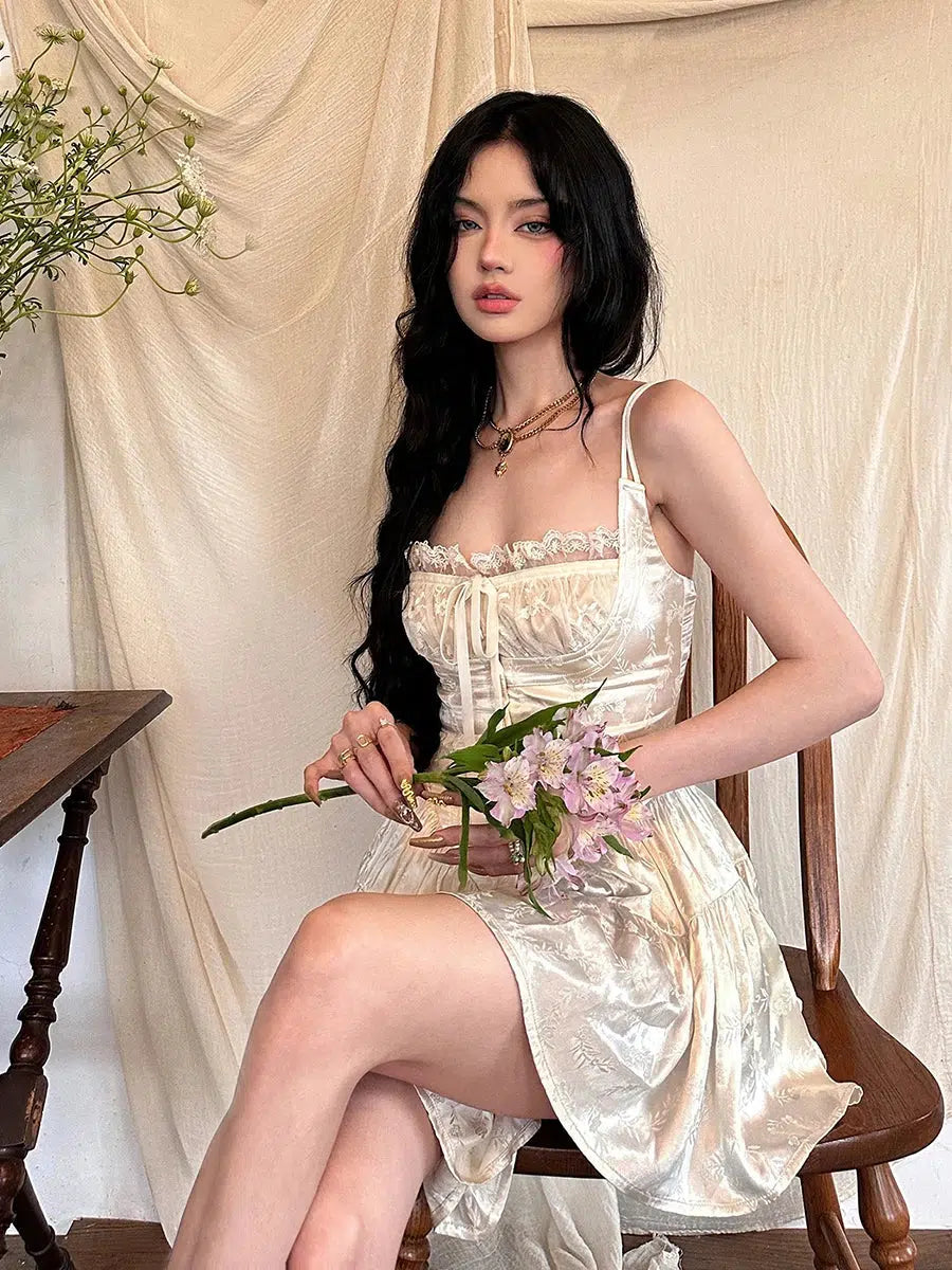 floral satin mini dress Aylin Floral Backless Satin Mini Dress - Olive/combo