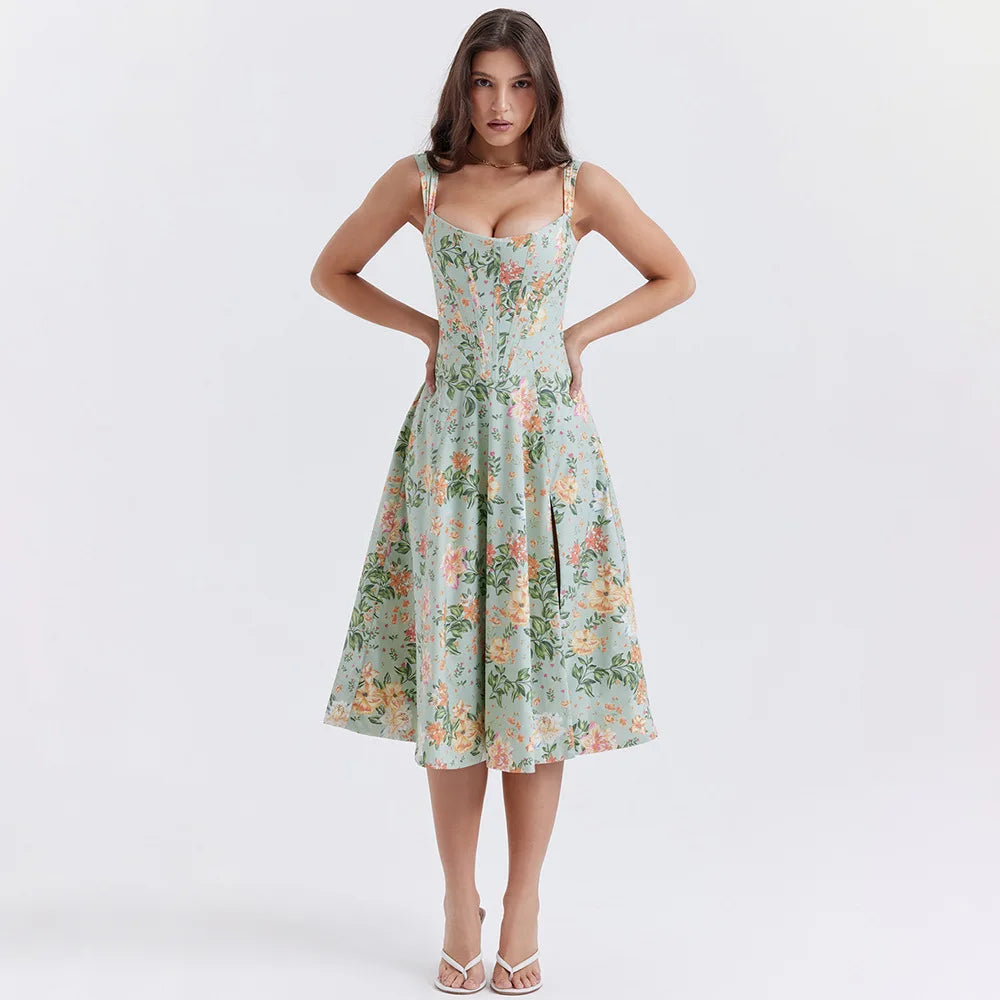 Cottagecore Floral Corset Midi Dress Litlookz Studio