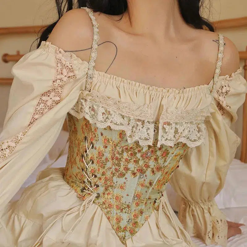 Cottagecore Floral Lace Up Corset Top - Litlookz Studio