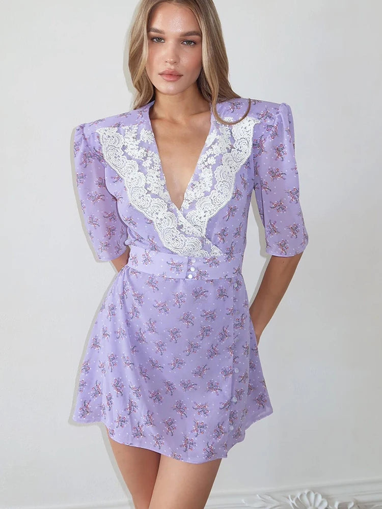 Cottagecore Shoulder Pad Mini Dress