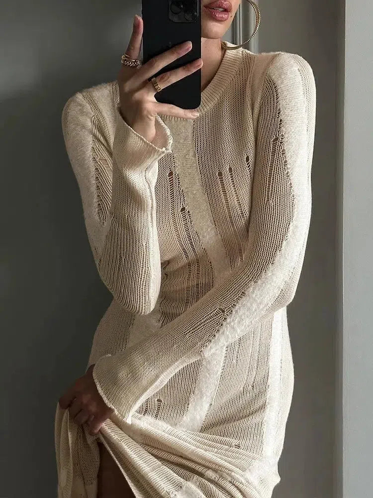 distressed crochet dress Romy Peachy Crochet Dress