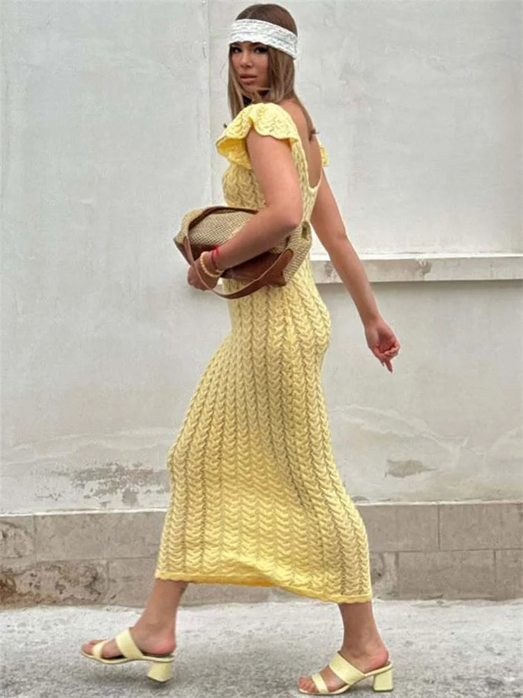 yellow crochet midi dress ANDREEVA