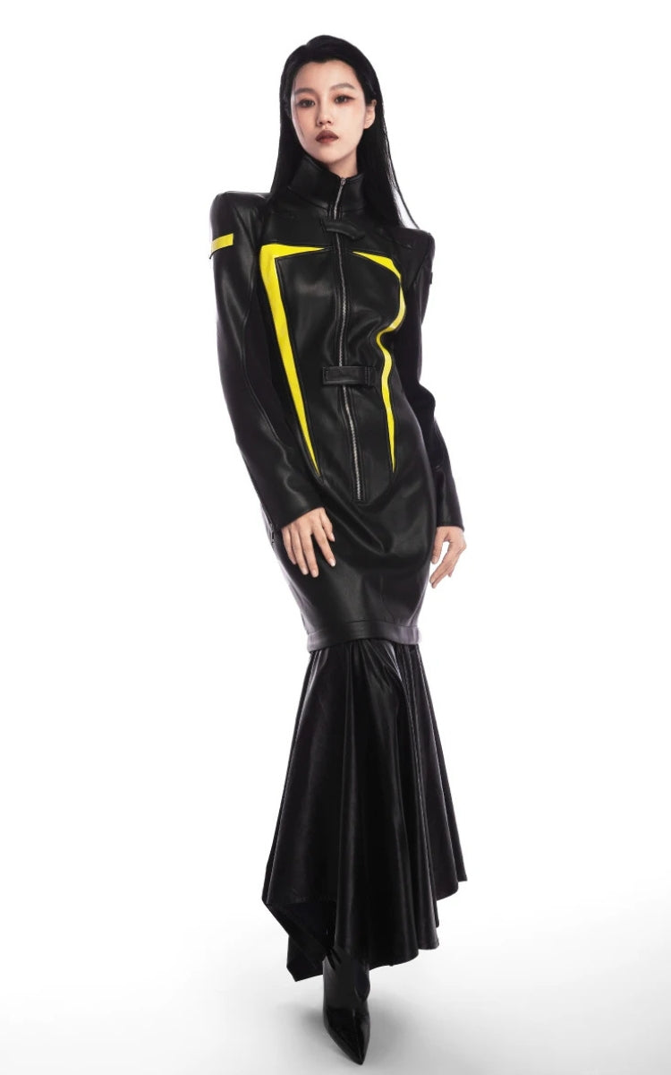 faux leather maxi dress Cyberpunk Faux Leather Maxi Dress