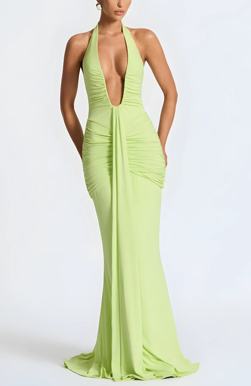 Deep Plunge Ruched Maxi Dress - Litlookz Studio Deep Plunge Ruched Maxi Dress - Litlookz Studio