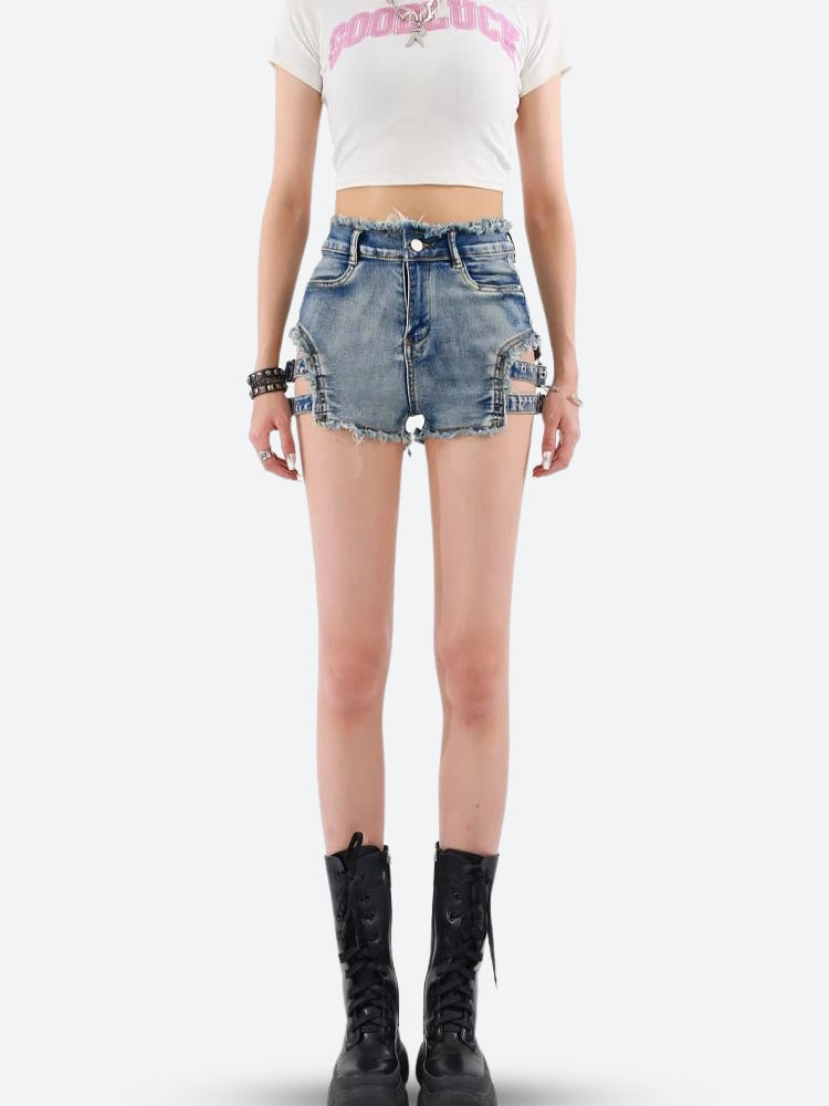 Distressed Cut Out Denim Shorts Litlookz Studio