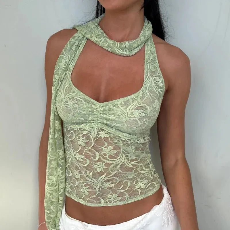 トップス FAERIE halter neck frill top Fairycore Lace Halter Top - Litlookz Studio