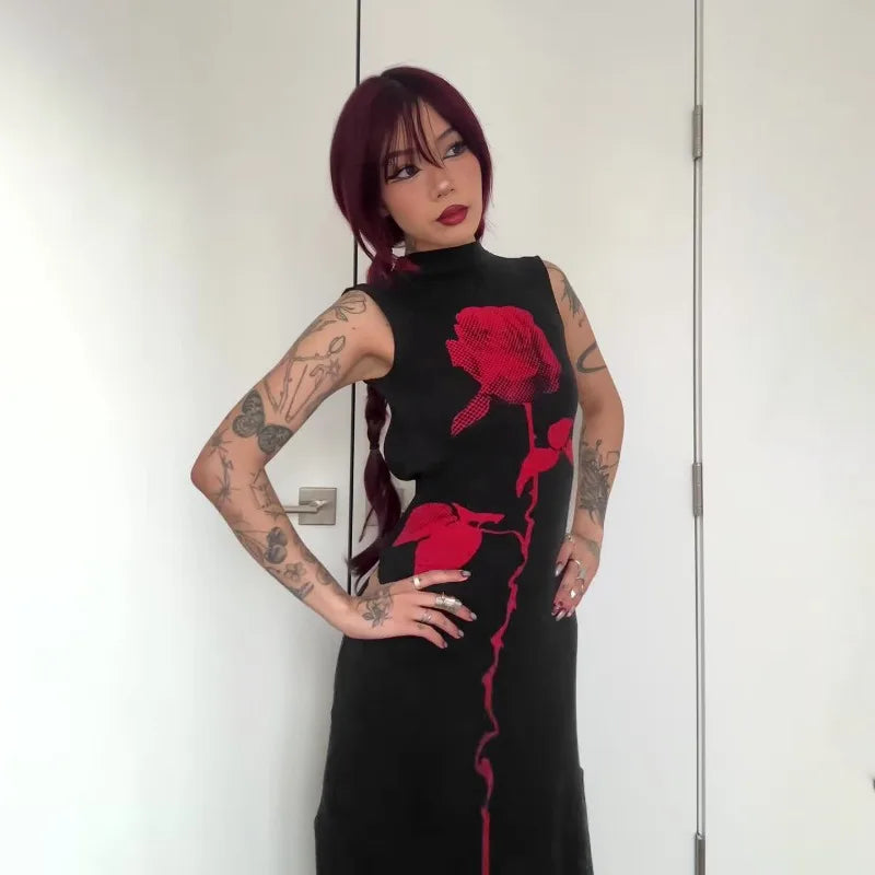 Shop Goth Rose Maxi Dress Shop Goth Rose Maxi Dress