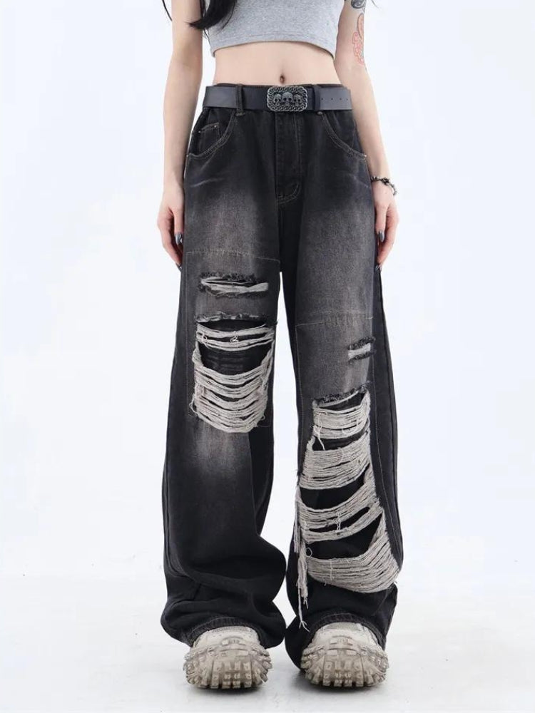 Grunge Dark Wash Distressed Jeans – Litlookz Studio