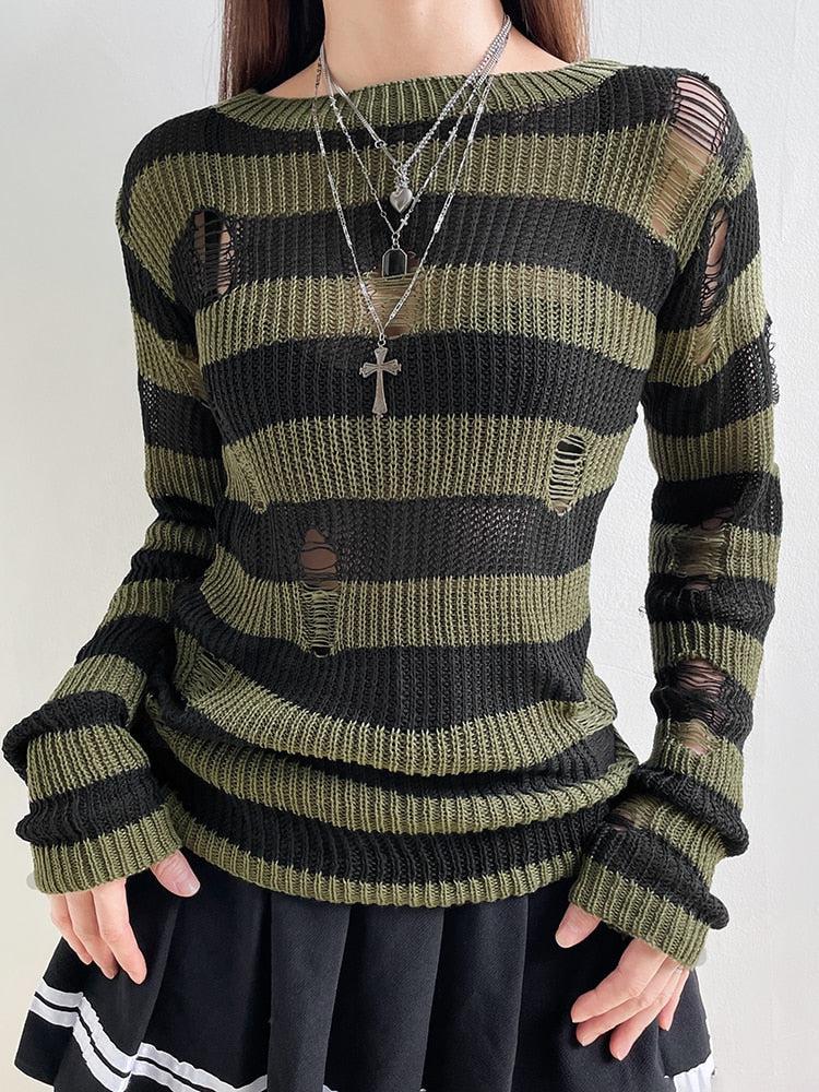 Grunge Distressed Striped Sweater Litlookz Studio
