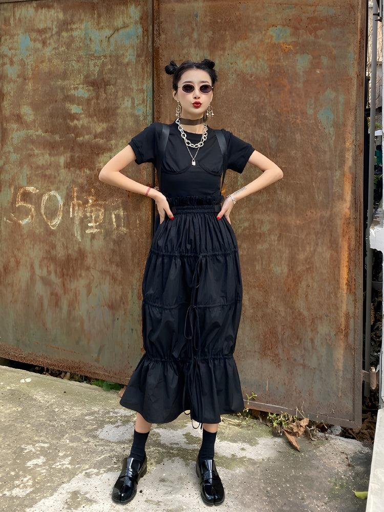 Grunge Ruched Midi Skirt - Litlookz Studio Grunge Ruched Midi Skirt - Litlookz Studio