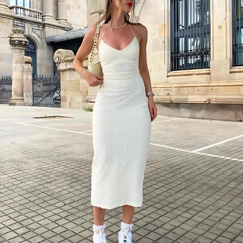 Halter Neck Backless Split Midi Dress - Litlookz Studio Halter Neck Backless Split Midi Dress - Litlookz Studio