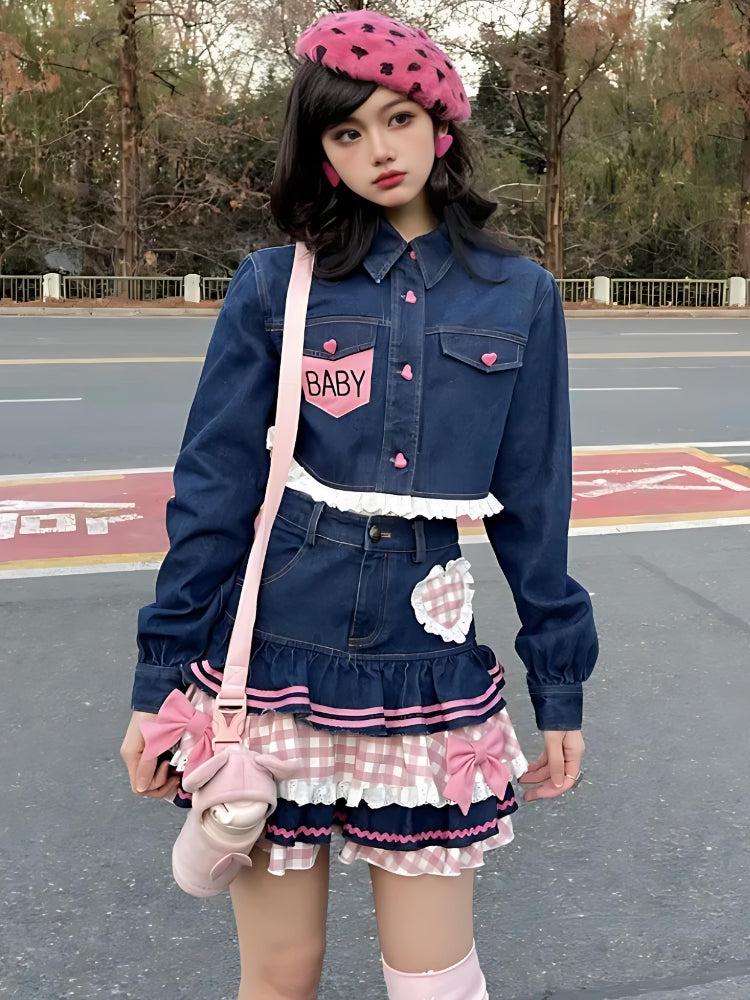 Kawaii Layered Denim Mini Skirt Litlookz Studio