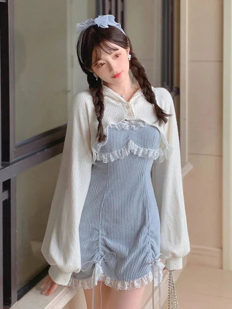 Kawaii Mini Dress & Crop Cardigan Two Piece Set Kawaii Mini Dress & Crop Cardigan Two Piece Set