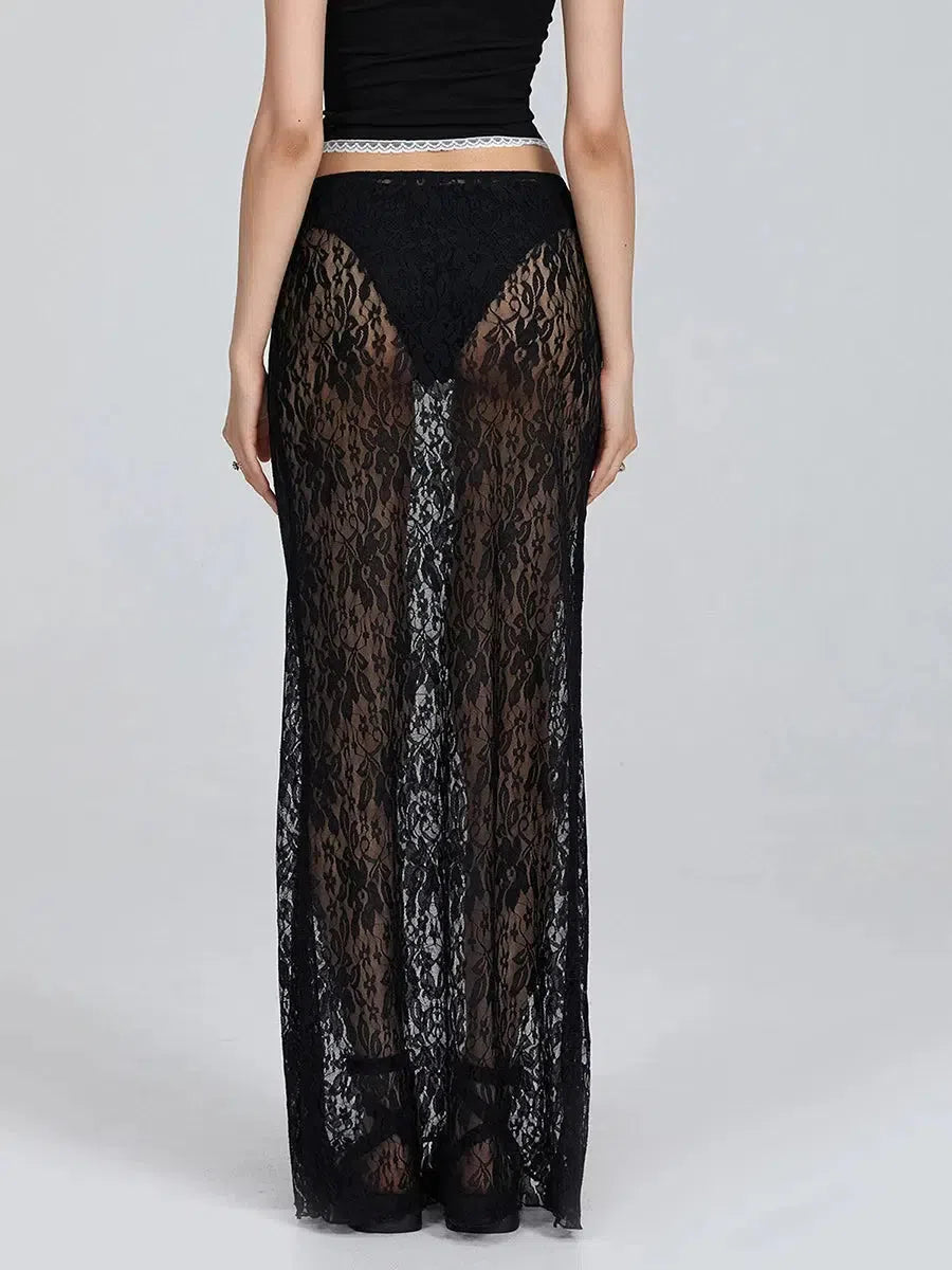 Lace Sheer Low Rise Maxi Skirt - Litlookz Studio Lace Sheer Low Rise Maxi Skirt - Litlookz Studio