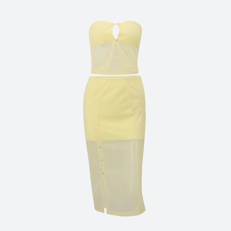 Lemon Strapless Top & Midi Skirt Two Piece Set