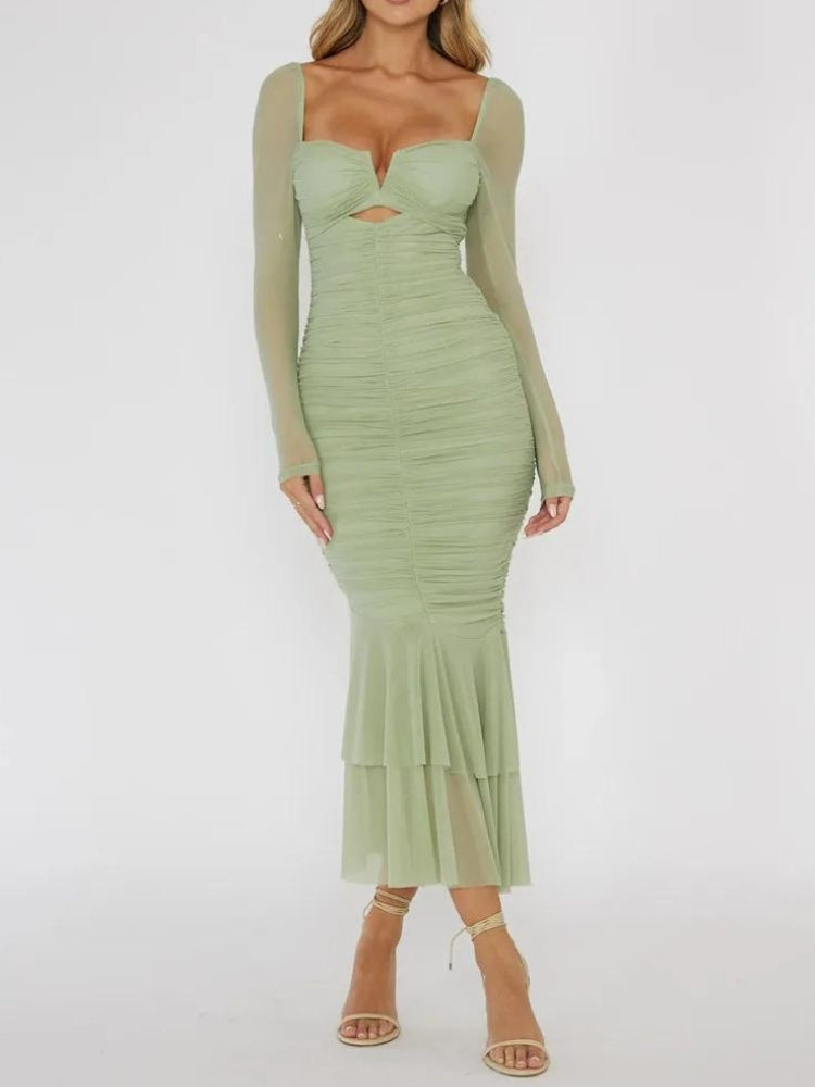 Mesh Ruched Bodycon Midi Dress - Litlookz Studio Mesh Ruched Bodycon Midi Dress - Litlookz Studio