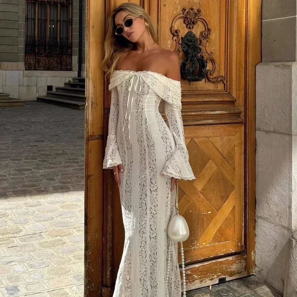 Shop Off-Shoulder Lace Maxi Dress