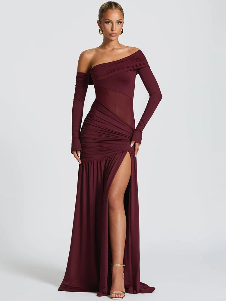 One Shoulder High Slit Maxi Dress - Litlookz Studio One Shoulder High Slit Maxi Dress - Litlookz Studio