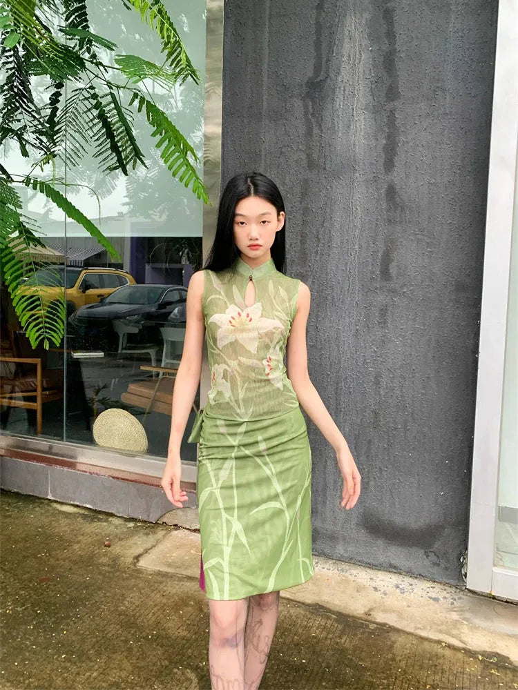 knee length dresses for ladies Women's Life Manifest Two Piece Mesh Midi Dress in Grey Floral main image 0