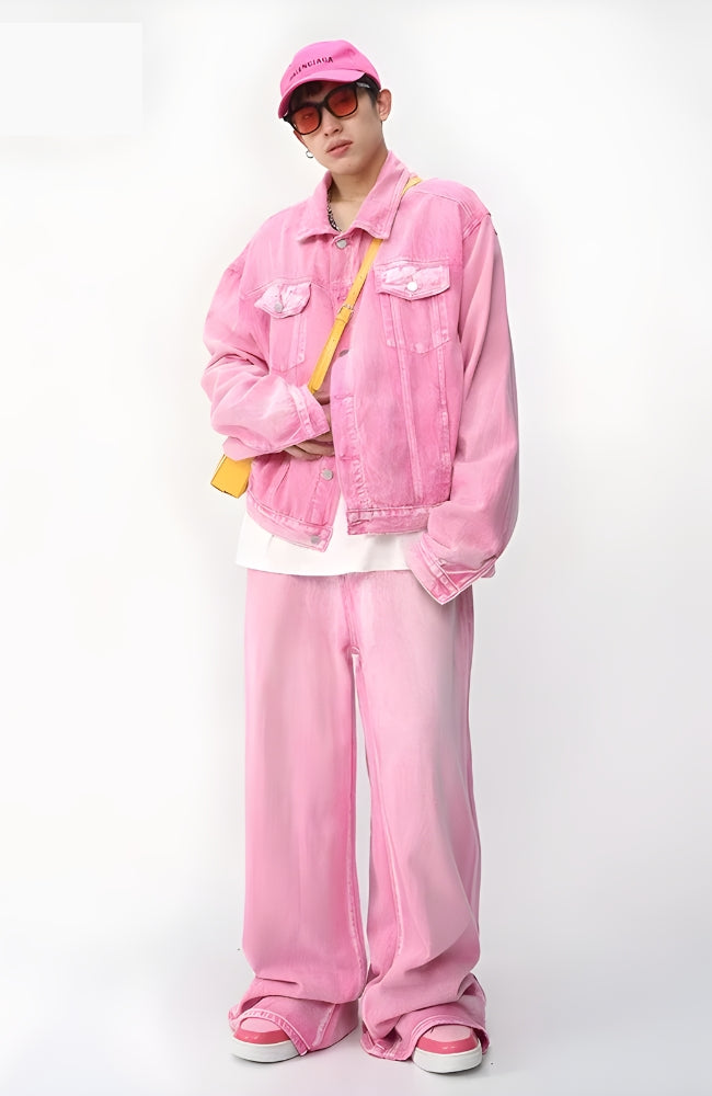 Litlookz Studio Pink Denim Jacket & Pants Two Piece Set