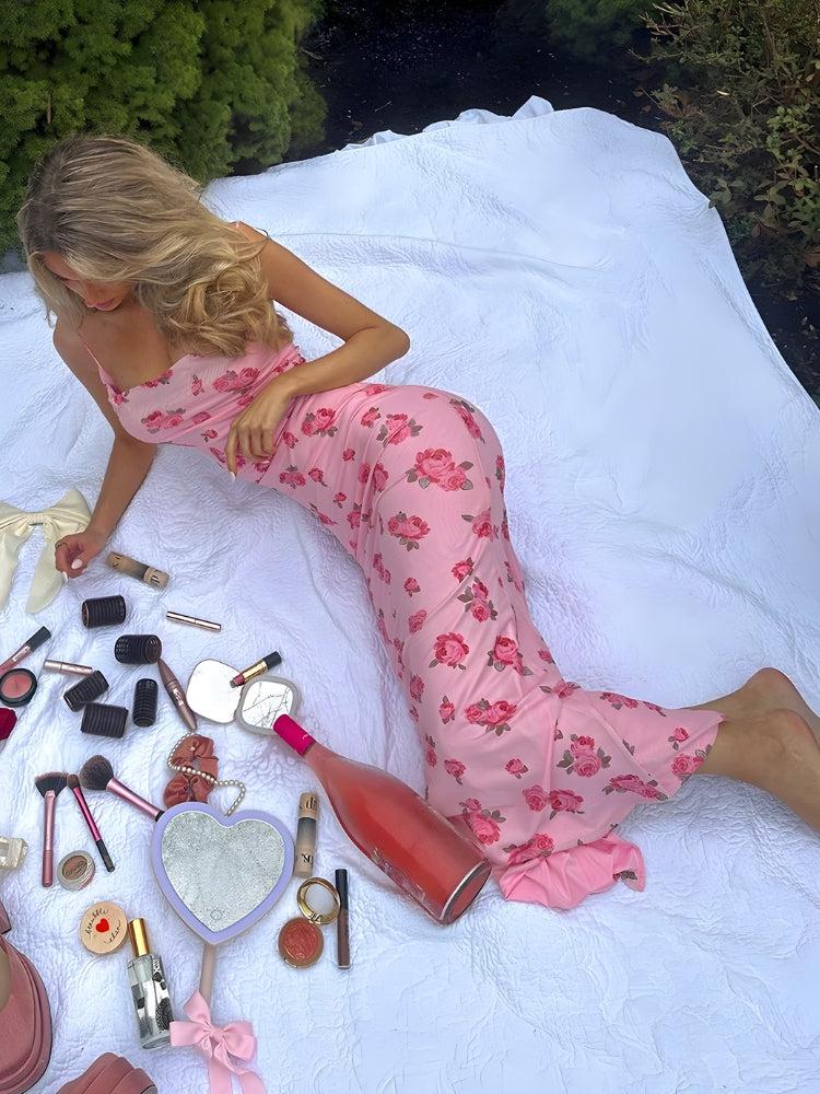 Pink Rose Satin Maxi Dress Litlookz Studio