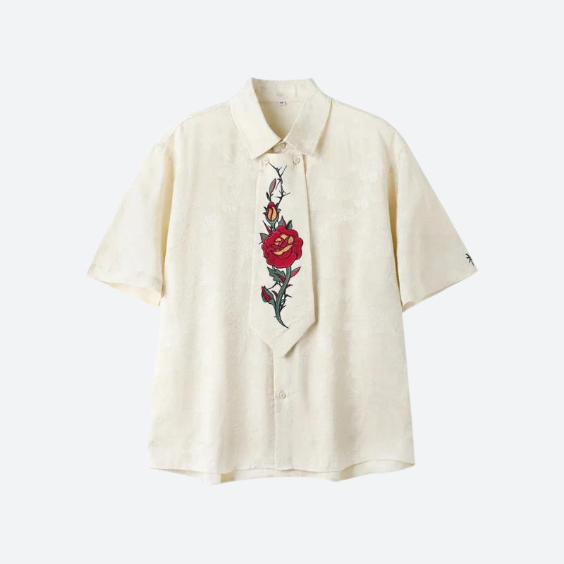 Rose Embroidery Tie Shirt - Litlookz Studio