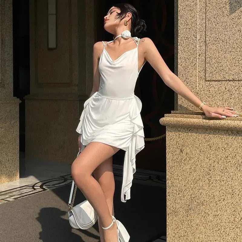 mini dress with neck tie Rose Neck Tie Mini Dress