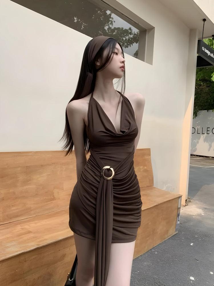 Ruched Halter Neck Mini Dress - Litlookz Studio