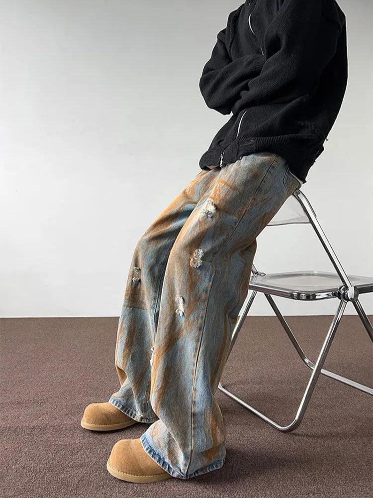 Rusty Pattern Wide Leg Denim Jeans - Litlookz Studio