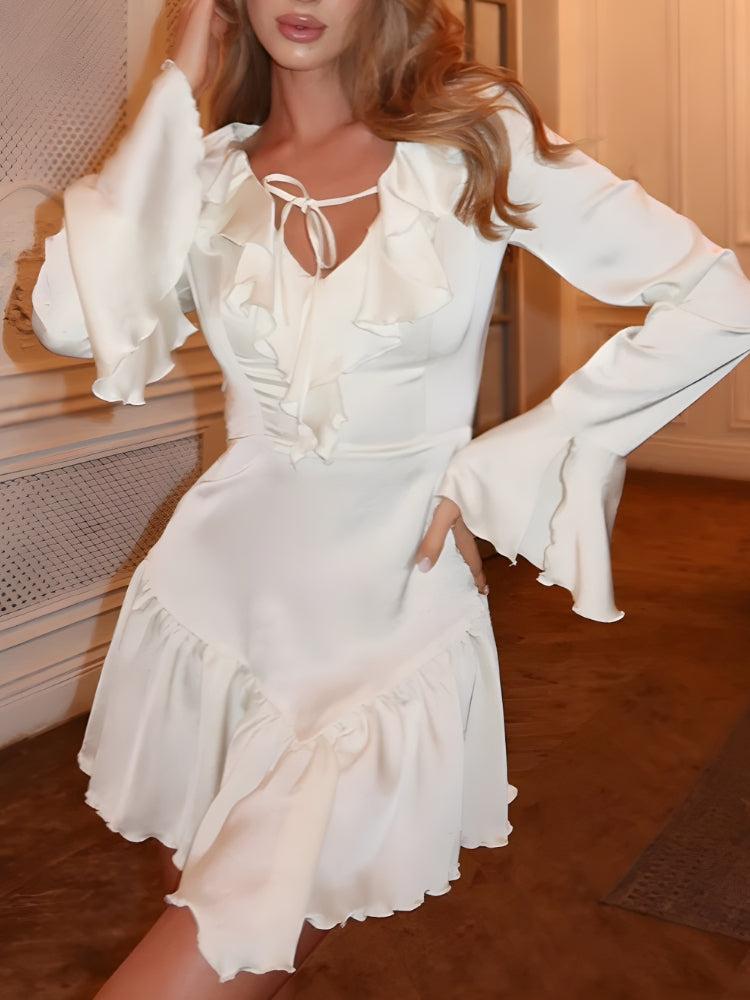 satin ruffle mini dress Satin Ruffled Mini Dress