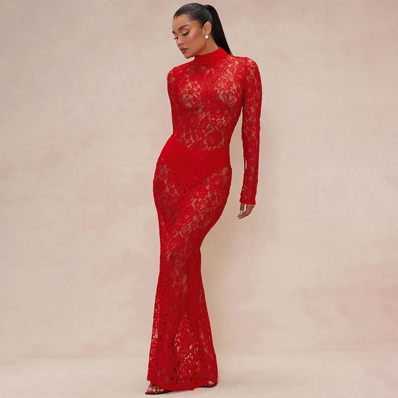red sheer lace dress Shop Maxi dresses for women over 30 Size:US4-UK6-EUR34 How to Pose on More colors