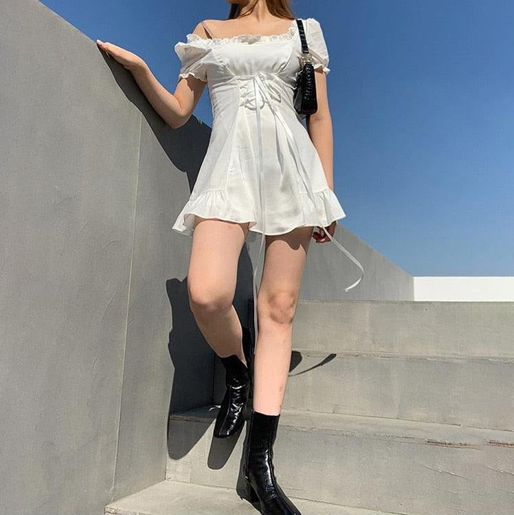 chinese dress ladies Soft Girl Lace Up Mini Dress