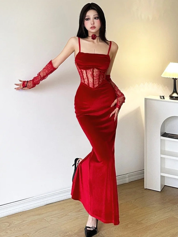 Velvet Lace Maxi Dress - Litlookz Studio