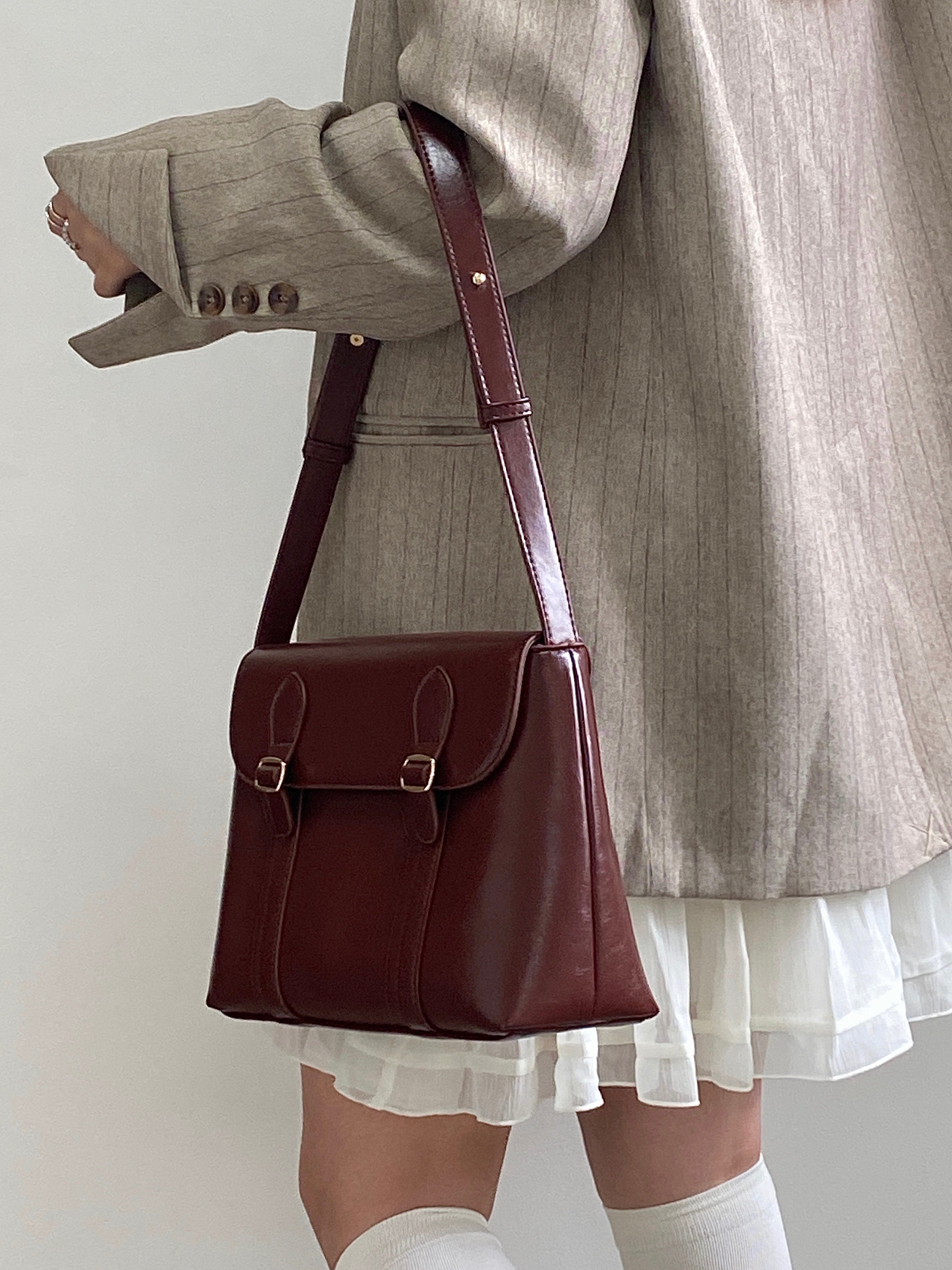 Stylish Brown Tie Dye Rivet Faux Leather Messenger Bag