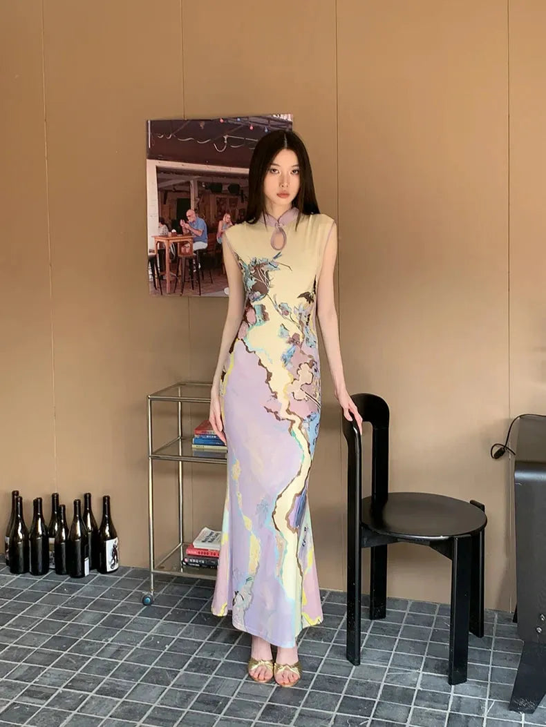 retro floral maxi dress Vintage Floral Cut Out Maxi Dress