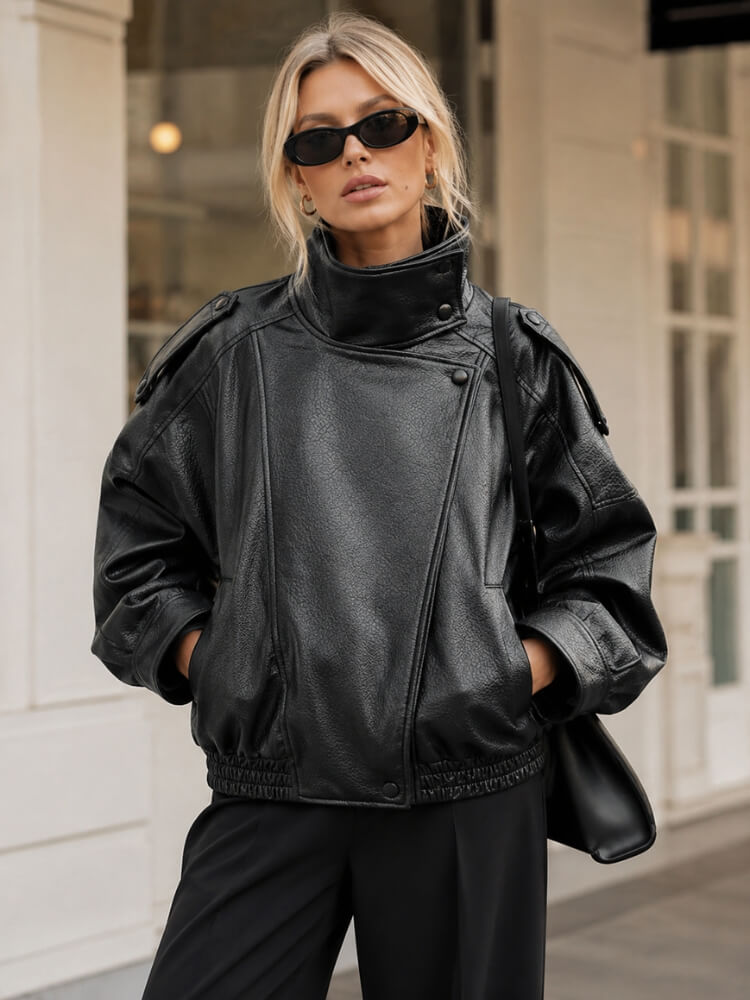 Y2K Asymmetrical Faux Leather Jacket - Litlookz Studio