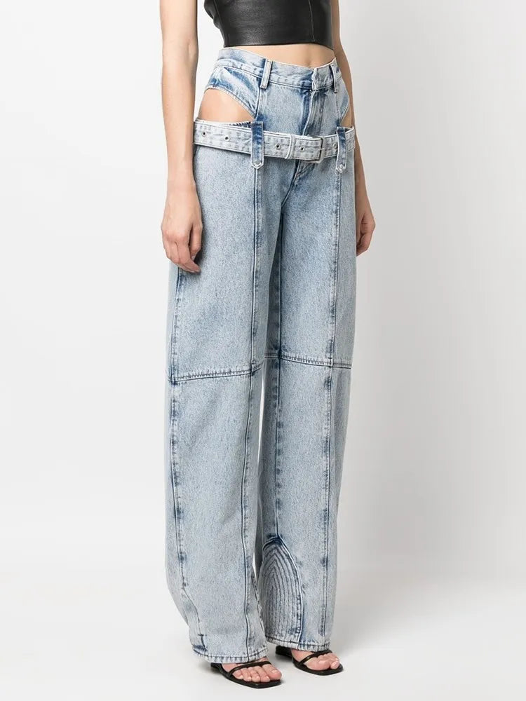 Y2K Belted Cut Out Jeans - Litlookz Studio