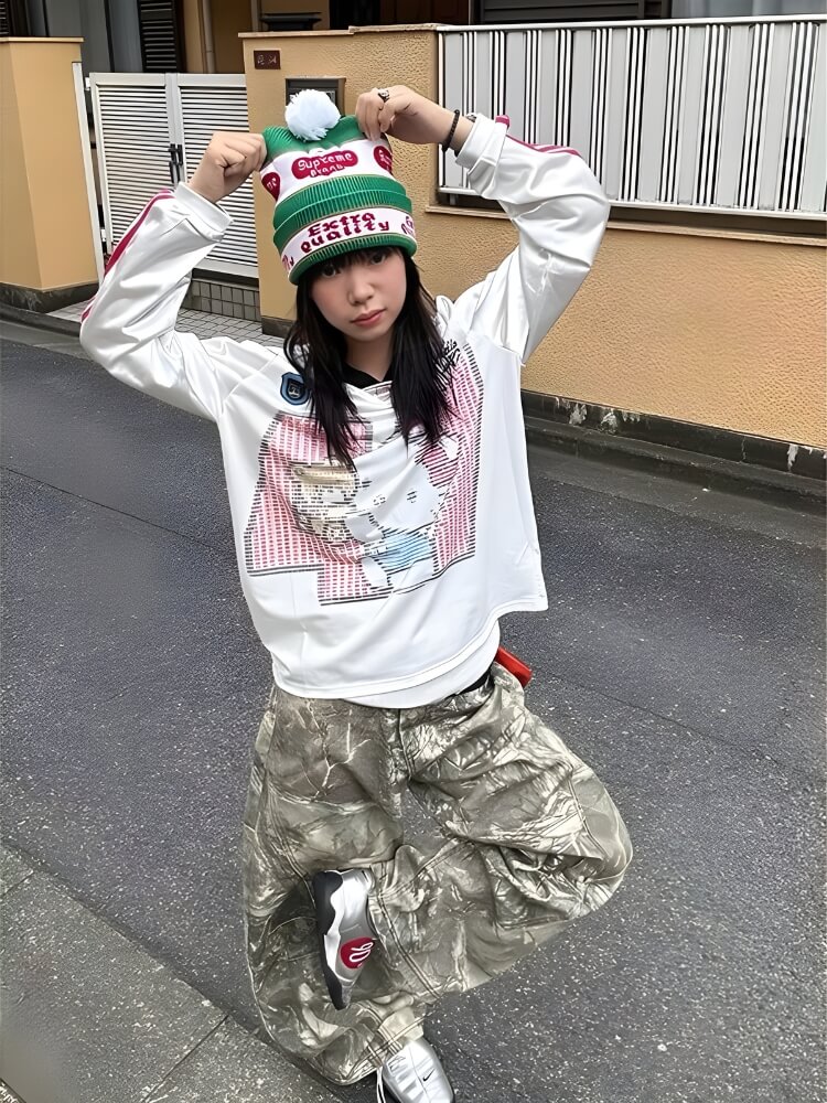 00s wide baggy half pants camo y2k 膝下丈 Y2K Camo Baggy Pants - Litlookz Studio