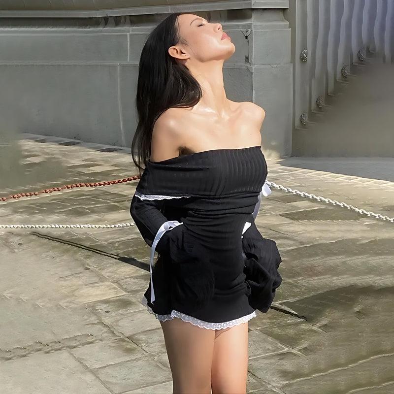 Overall dress with off the shoulder shirt online
