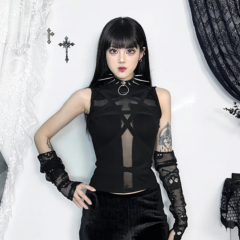 Y2K Cross Strap Sheer Top - Litlookz Studio