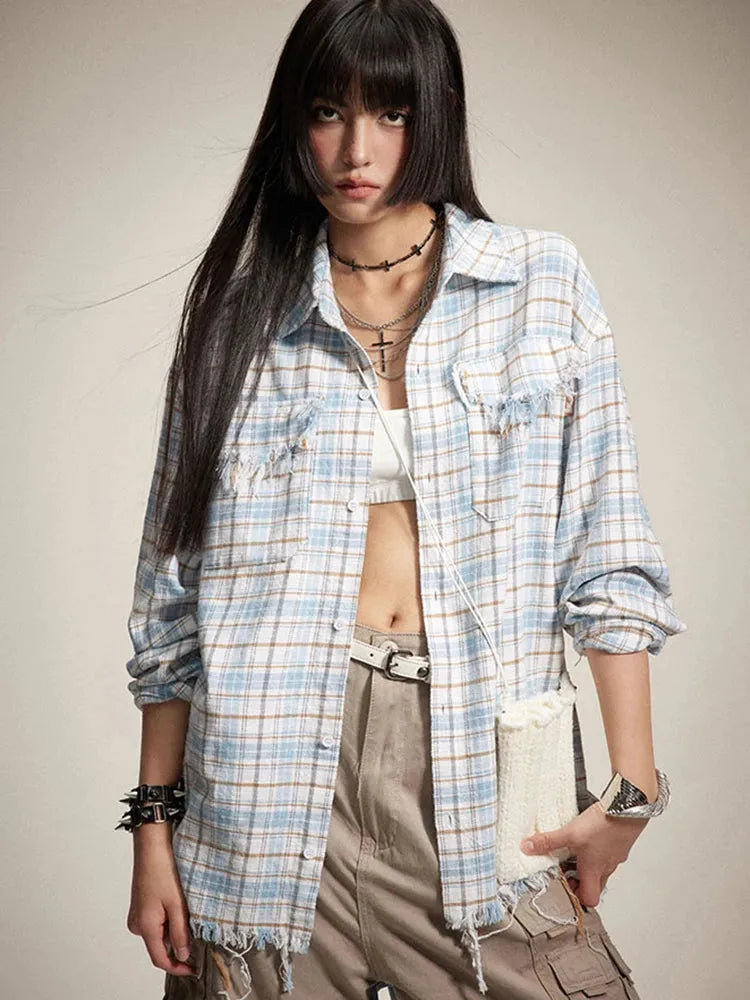 タグ付✨Studio Doe Jade Checkered シャツ　オーバー Y2K ダメージチェックシャツ - Litlookz Studio
